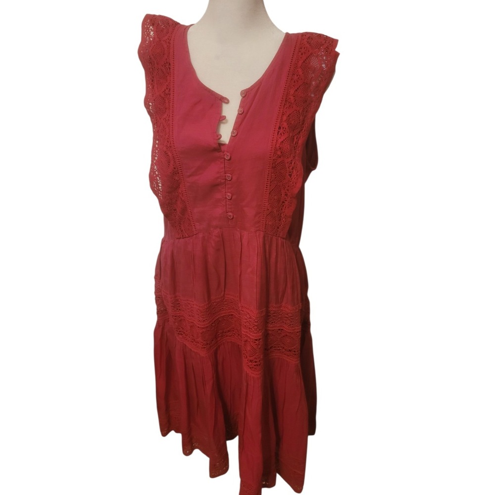 Sundance Raspberry Lace-Trim Long Sleeve Dress